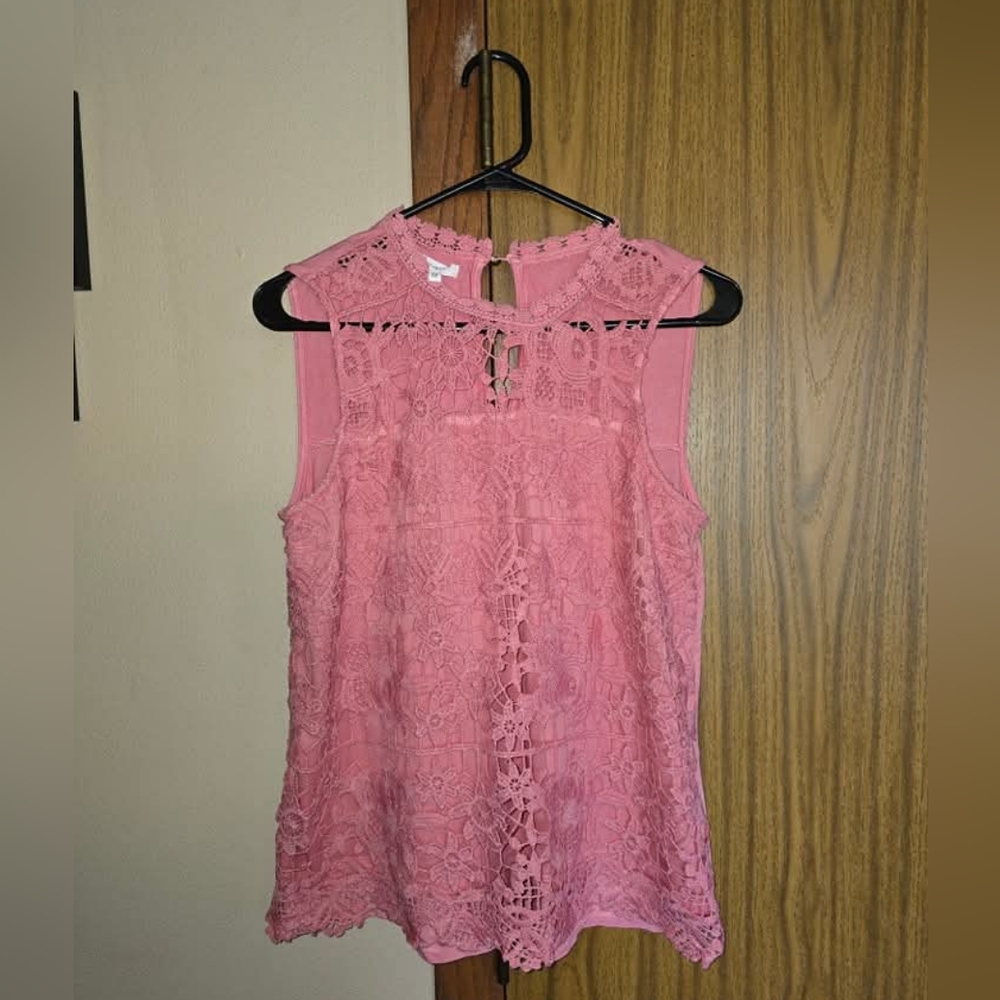 Maurices Pink Lace Sleeveless Blouse with Peter Pan Collar